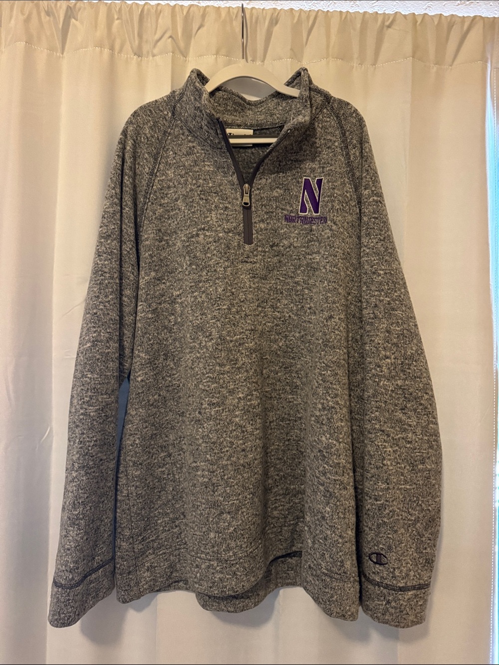 Champion Gray Half-Zip Pullover with Purple Northwestern Logo